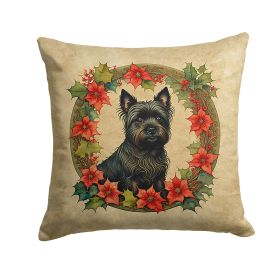 Cairn Terrier Christmas Flowers Throw Pillow Machine Washable, Indoor Outdoor Decorative Pillow for Couch, Bed or Patio, 14Hx14W