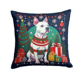 NEW White Pit Bull Terrier Christmas Throw Pillow Machine Washable, Indoor Outdoor Decorative Pillow for Couch, Bed or Patio, 14Hx14W