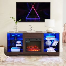 TV Stand Electric Fireplace Glass Shelves