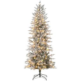 HOMCOM 7.5ft Tall Prelit Artificial Christmas Tree Holiday Decor With 850 Snow Flocked Branches, 350 Warm Yellow Clear Lights, Auto Open, Extra B (Option: Green)