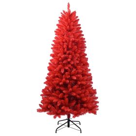 Artificial 6ft Red Christmas Tree With 804 PVC Branch Tips, Hinged Premium & Foldable Base For Indoor Holiday Decorating,Banned Platforms Temu (Option: 6ft Red)