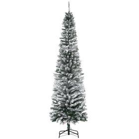 HOMOM 7.5ft Flocked Christmas Tree, Pencil Artificial Xmas Tree with Faux Snow, Dense Branches, Foldable Metal Base for Indoor Holiday Decor (Option: Green-940x260x250 mm)