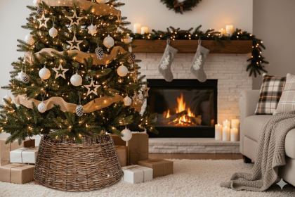 Rustic Woven Wicker Christmas Tree Collar Farmhouse Holiday Decor (Option: Brown)